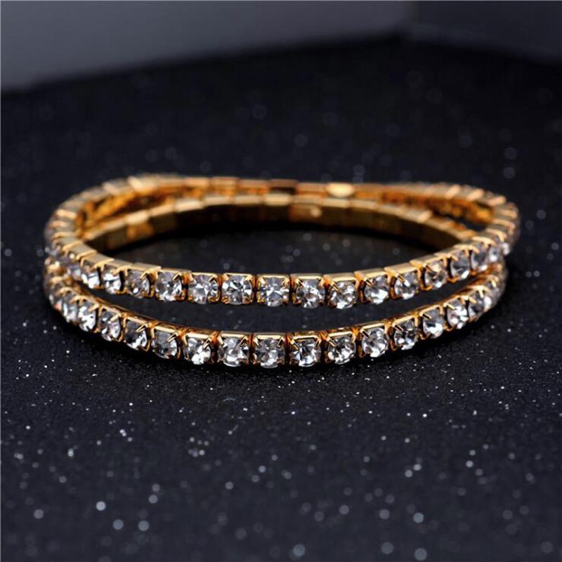 New Fashion Crystal Women's Bracelet Bangle Chains Crystal Gold Color Elastic Bracelets Hand Jewelry Wedding Accessories
