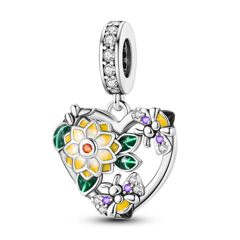 Green Color Four-Leaf Clover Avocado Copper Cactus Green Series Charms Beads Fit 3Mm Original Bracelet Diy Jewelry Gift
