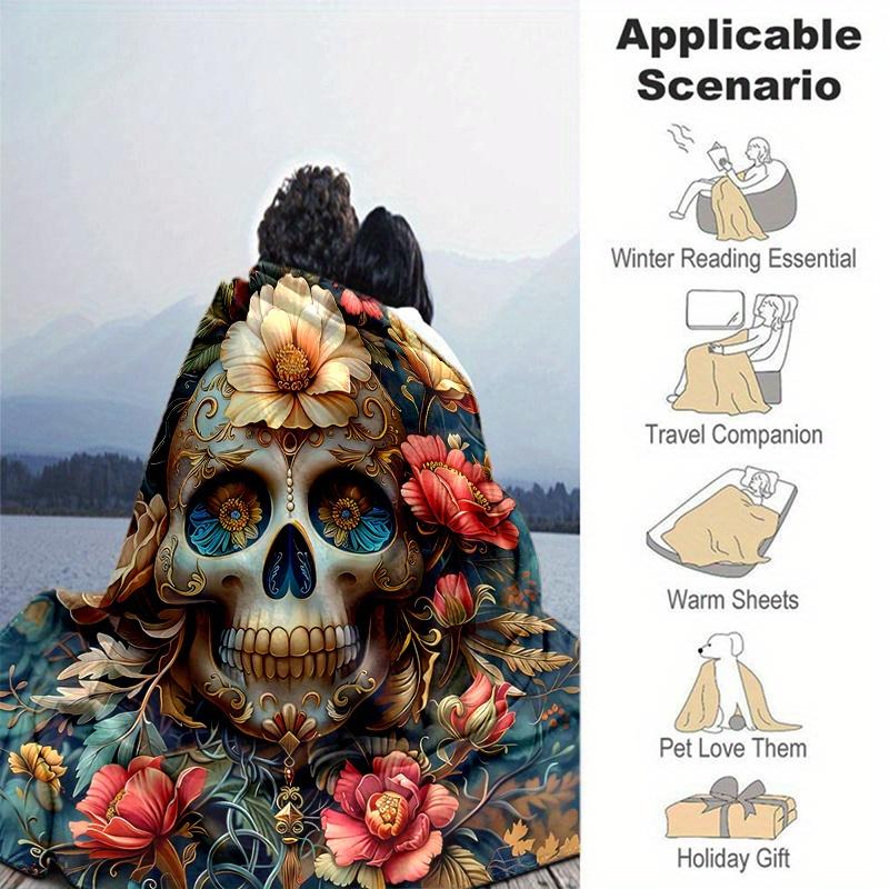 1pc Day of the Dead Design Blanket Soft & Cozy, Perfect Gift for Any Occasion,Living Room, Travel, Camping, Car Blankets