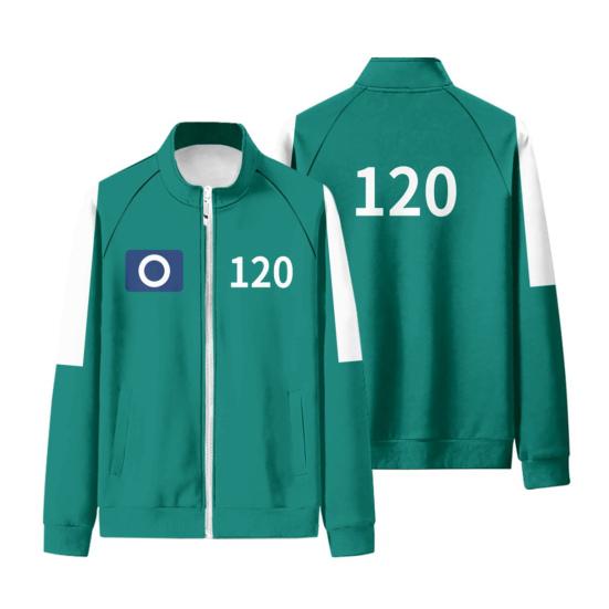 Yousheng Squid Games Season II Sweatshirt Zip-up Stand Collar Long Sleeve Number Printing Contrast Color Jacket TV Character Sportswear Elastic Waist