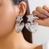 Fashion Design Sense Metal Peach Heart Love Stud Earrings, Retro Versatile Striped Star Earrings