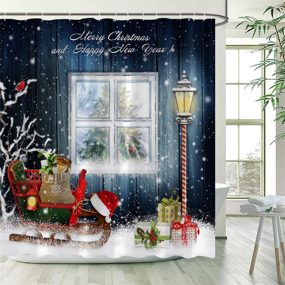 Christmas Gingerbread Man Snow Shower Curtains Set ,Colorful Xmas Balls Polyester Fabric Winter Xmas Tree Bathroom Curtain Decor