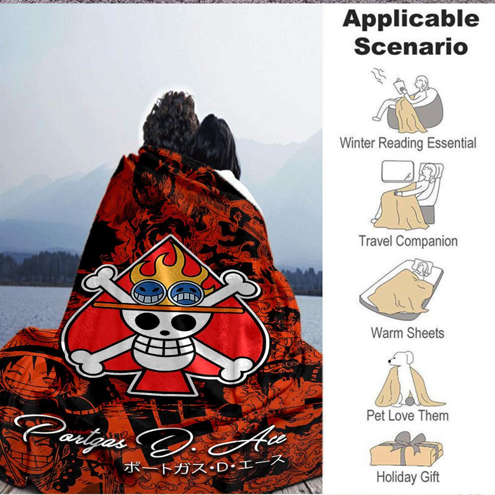 1 pièce Couverture en Flanelle One Piece Ace, Douce et Respectueuse de la Peau avec Impression Numérique, Différentes Tailles Disponibles pour la Famille, les Amis, Anniversaire