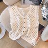 All-match Hollowed-out Crocheted Knitted Waistcoat for Women Spliced V-neck Sweet Niche Short Vest Top In Summer