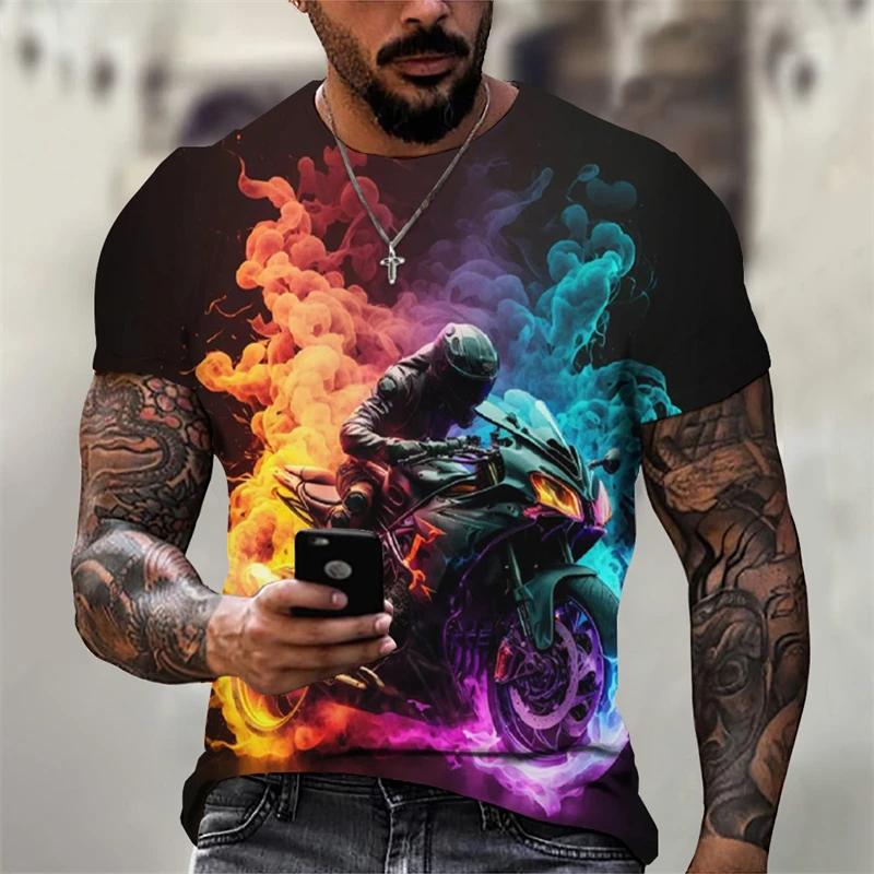 New 2024 Hot 3d Digital Printed Motorcycle 2 PatternFitness Men's Short Sleeve T-shirt New