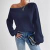 Damski styl miejski Jesienno-zimowy styl Statement Sweter z odkrytymi ramionami Dzianinowy Jednolity kolor Luźny Casualowy i Wszechstronny Sweter z dekoltem