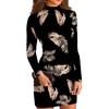 Dámské ležérní šaty s vysokým krkem, dlouhým rukávem, potiskem a slim-fit střihem