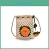 Minimalist Knitted Water Bucket Shoulder Bag With Drawstring And Rose Design For Women