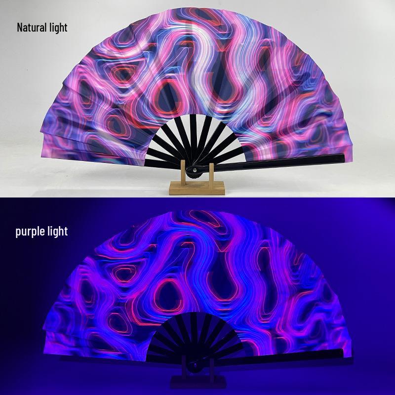 Luminous Folding Kung Fu Party Fan with UV Fluorescent Glow