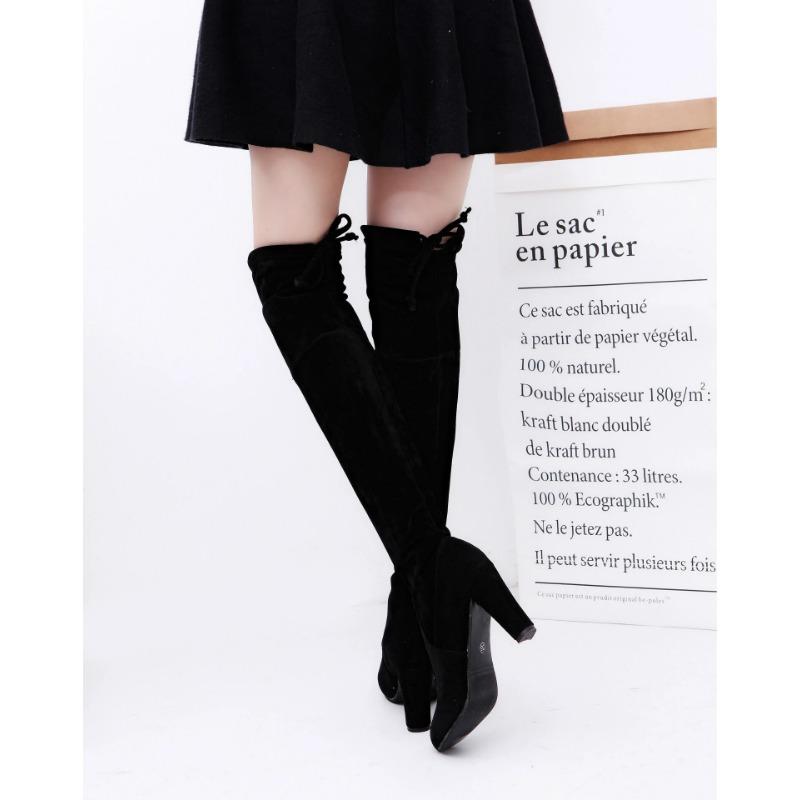 Women Long Boots Sexy High Heels Suede Lace Up Over The Knee Boots Autumn Winter Warm Shoes Female Slim Thigh High Boots Party
