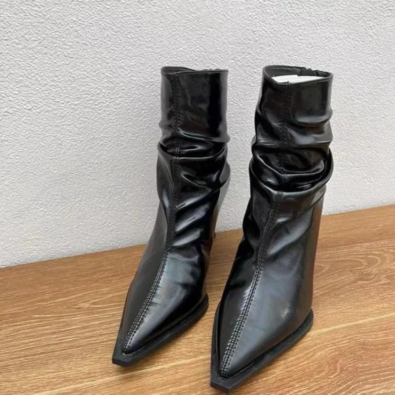 Fashion 2024 Brand Shoes Female Mid-Calf Women's Boots Elegant Modern Boots Women Sewing Pointed Toe Back Zip Thin Heels Shoes Women