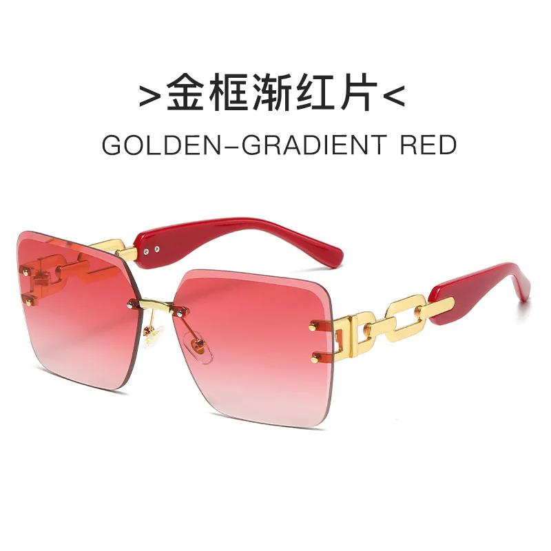 Square Frameless Sunglasses, Chain Glasses, Leg Glasses, Fashionable Sunglasses, Women's UV Resistant Sunshade Glasses