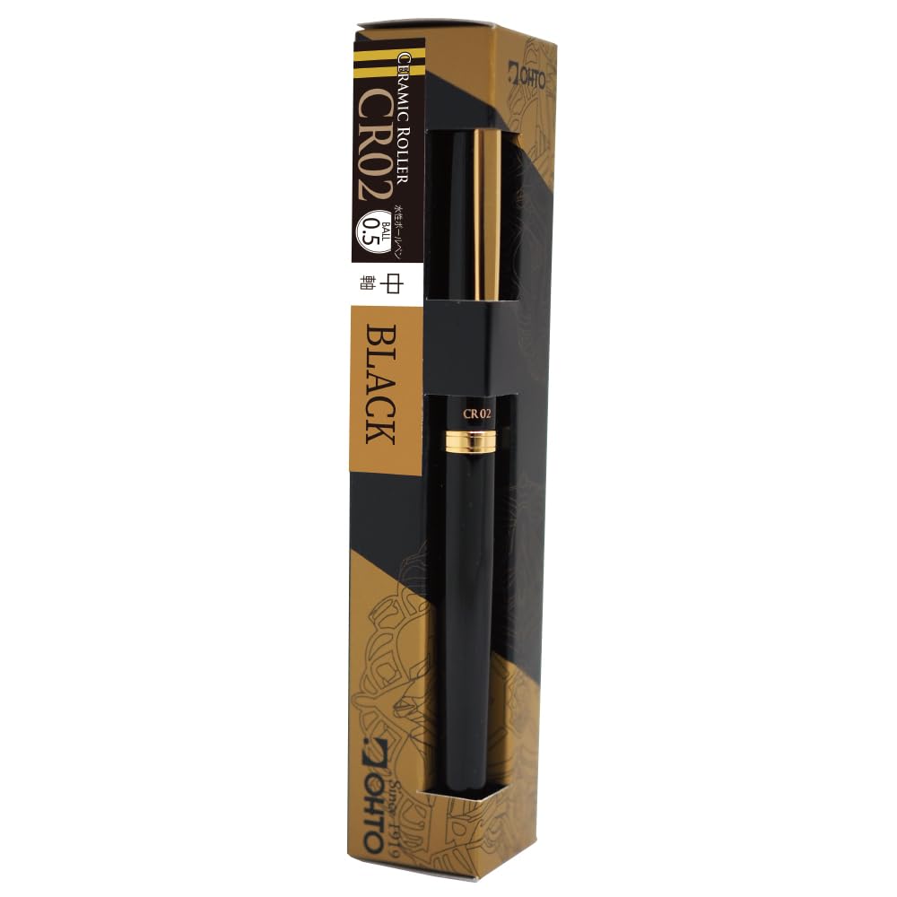 auto Water-Based Ballpoint Pen, Gold Parts Model CR02G, Black Barrel, CR02-05-GBK