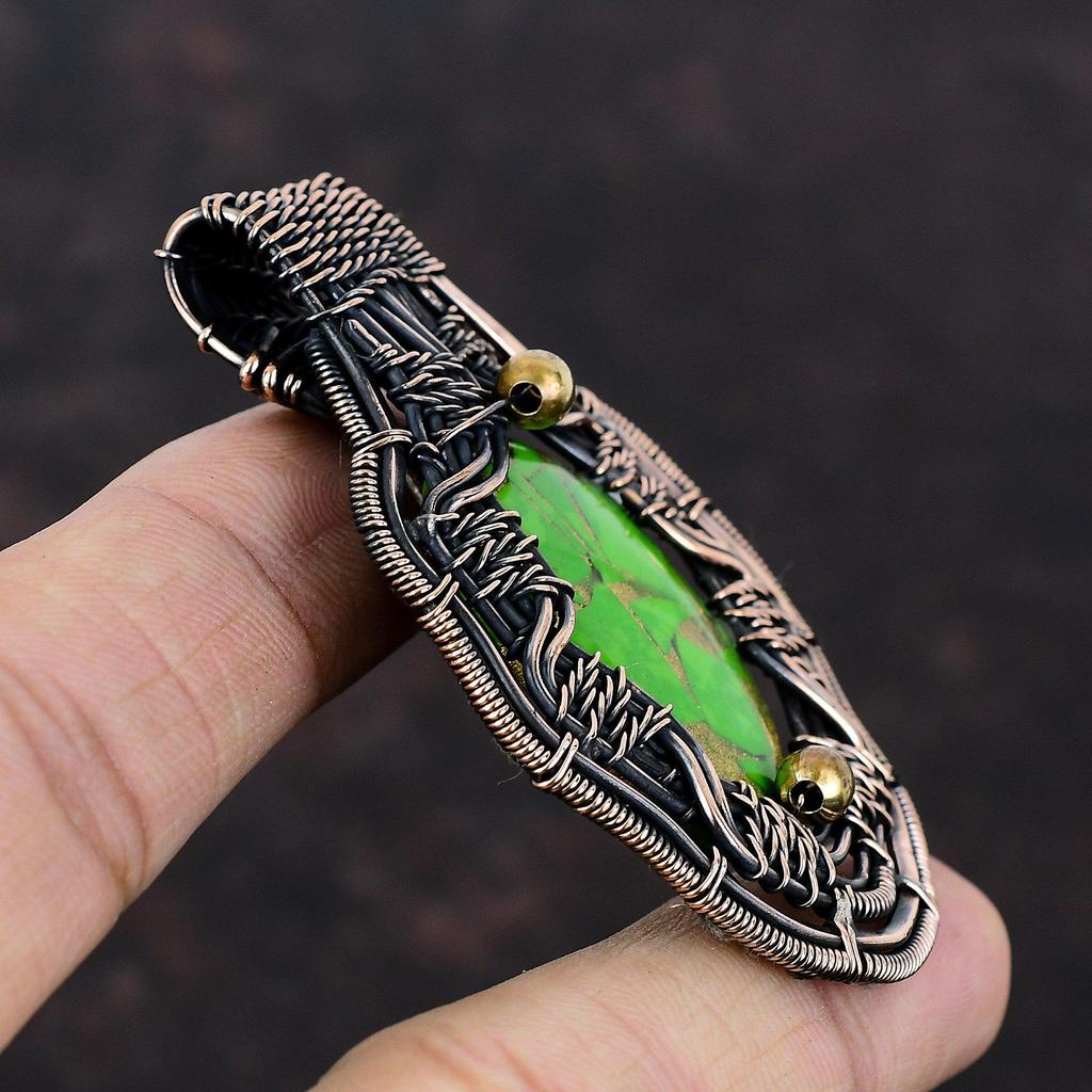 Copper Green Turquoise Gemstone Pendant Copper Wire Wrapped Jewelry Handmade Latest Design Pendant Copper Wire Wrapped Pendant Gift For Mom