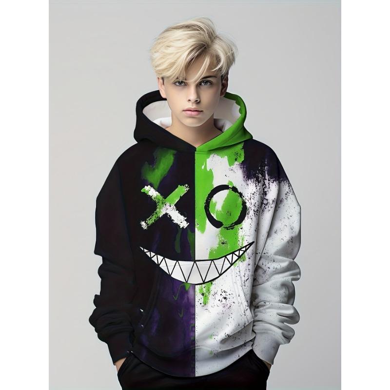 Roligt leende 3D Print Huvtröjor Pojkar Pullover Långärmad Huvtröja Pojke Sweatshirt För Barn Vår Höst Barn Luvtröja Utomhus