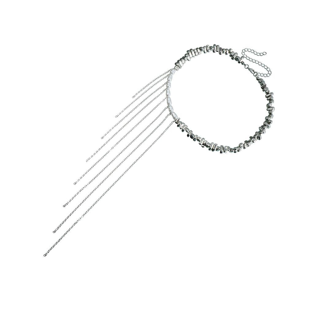Stylish Beaded Collarbone Chain Alloy Tassels Pendant Necklace Adjustable Length Neckchain Jewelry Women's Accessories