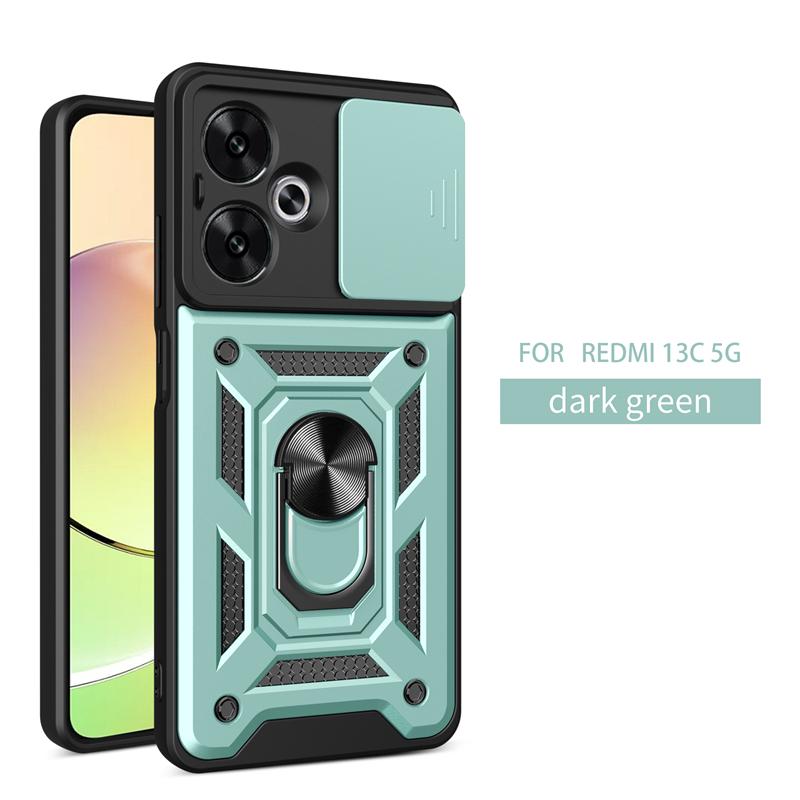 Voor Xiaomi Redmi 13C 5G Case Slide Camera Armor Telefoonhoesje Voor Xiaomi Redmi 13C 13 C Redmi13C 5g Magnetische Ringhouder Achterkant