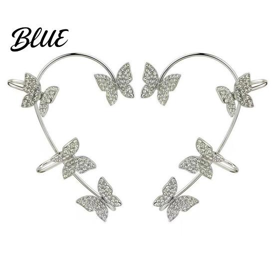 Clip-on Butterfly Earrings 2Pcs Ear Clips Decor Rhinestone