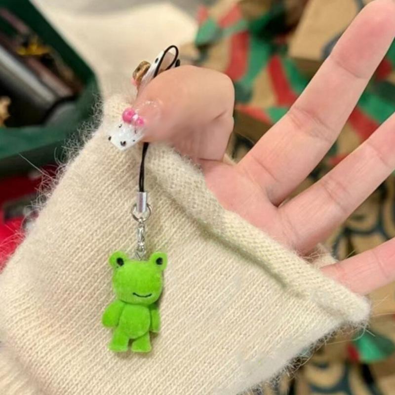 1 Stück beflocktes Frosch-Paar Telefonanhänger Niedlich 3D beflockter Frosch Schlüsselanhänger Autoschlüsselanhänger Kopfhörer Rucksack Anhänger Taschendekoration
