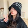 Autumn and winter fashion versatile hat women's wide-brimmed big head circumference jacquard knitted hat shows a small face, warm ear protection wool