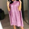 Women's Mock Neck Sleeveless A Line Dress Loose Fit High Rise Elegant Sequin Midi Dress