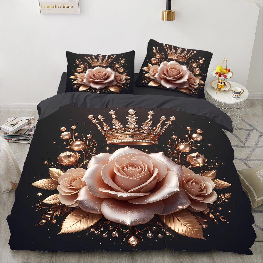 Beddengoedset Digitale Print Comfortabele Dekbedovertrek voor Huis Slaapkamer Decoratie, 1 Dekbedovertrek en 2 Kussenslopen met Ritsen