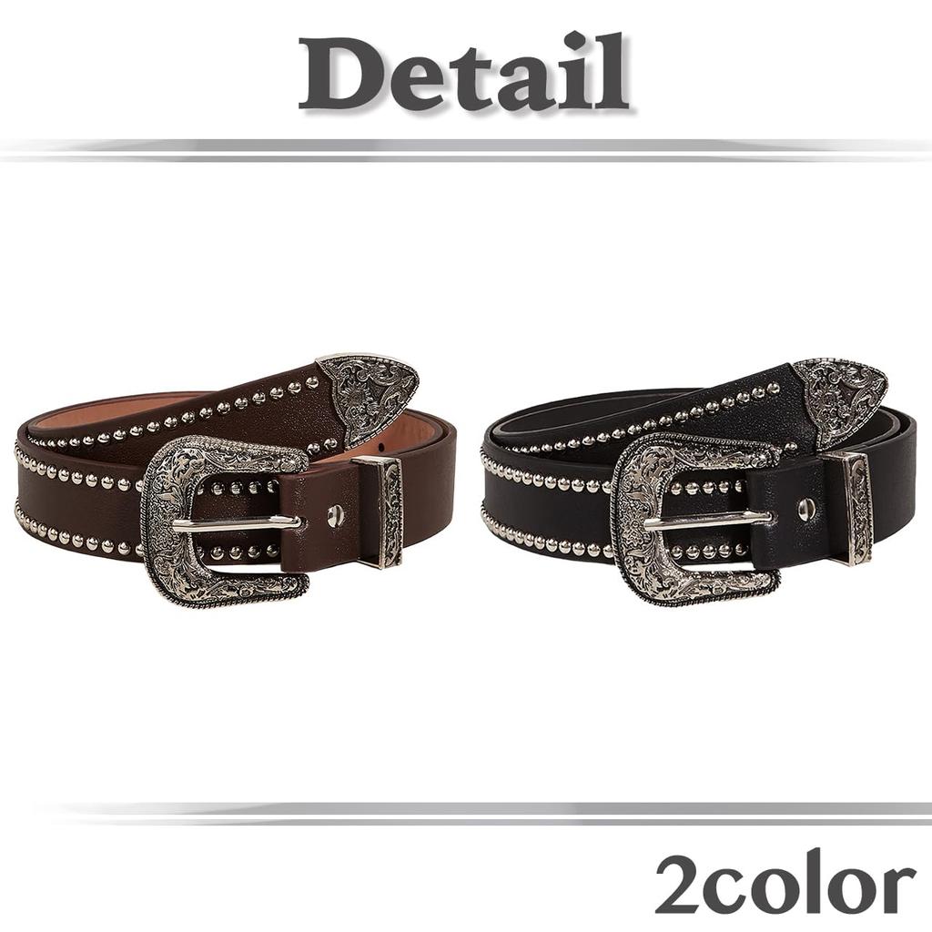 [White Fang] Punk Design Studded Buckle Belt - Stylish Fashion for Men and Women BTA311 (Brown)