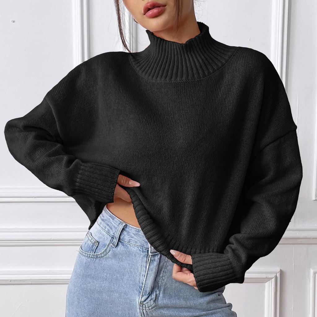 Damen Casual Fashion Bequemer tiefer Rollkragenpullover Einfarbig Lockerer lässiger Bottoming Sweater