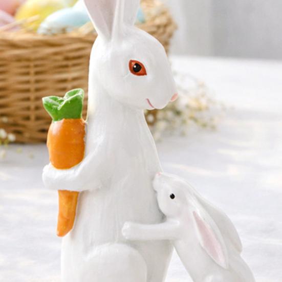 Easter Bunny Decoration Cute Baby Rabbit Resin Tabletop Sculpture Figurine Hand-Carved Mother And for Home Indoor