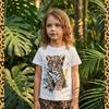 T-shirt estiva in cotone a maniche corte con stampa di leopardo cartone animato per bambini