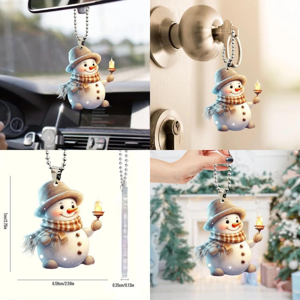 Christmas Cute Handheld Candle Snowman Pattern Acrylic Pendant For Holiday Decor And Gift Idea