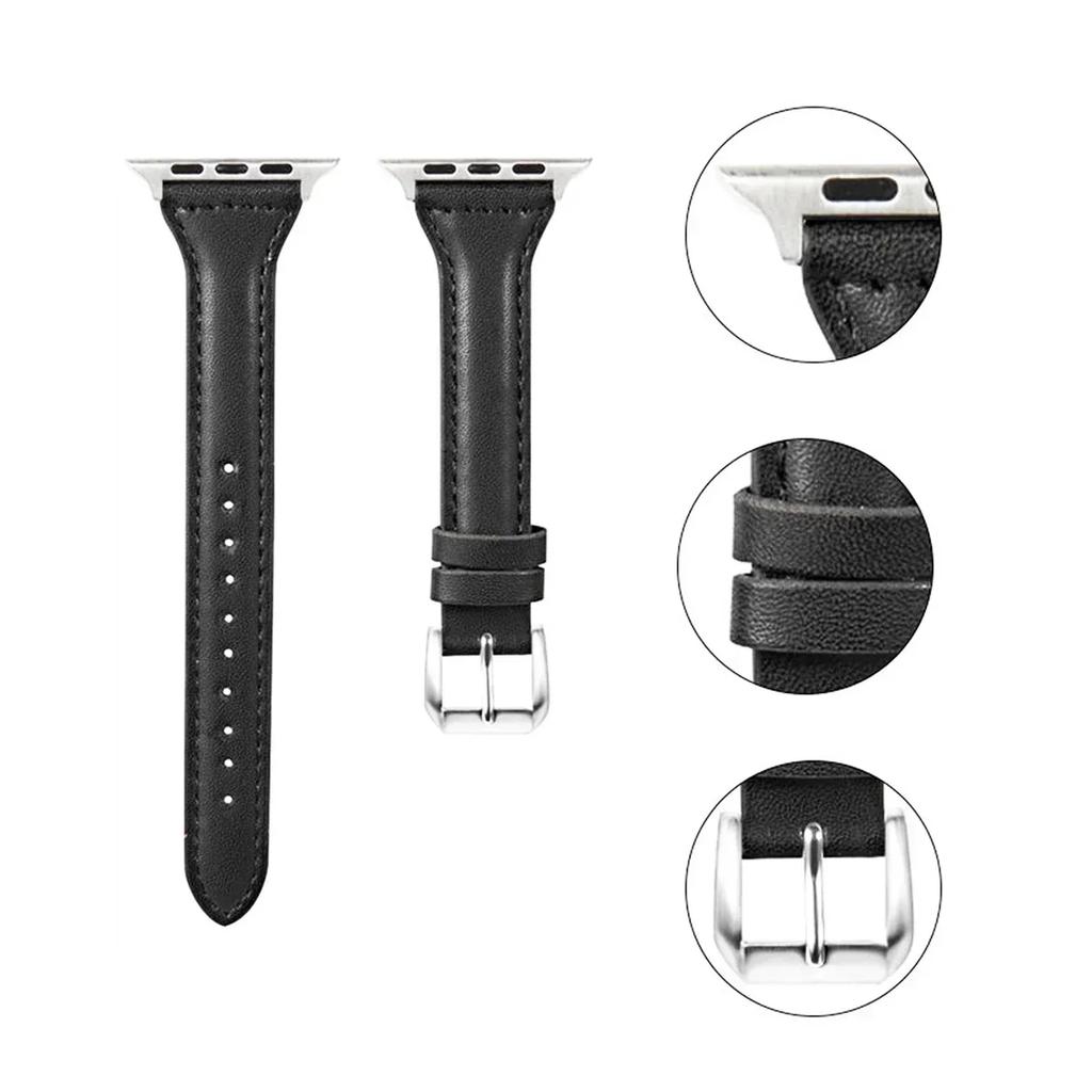 Slim Leather Strap For Apple Watch Band 44mm 40mm 41mm 45mm 44mm Bracelet For Iwatch Series 10-11 46mm 42mm Band Ultra 2-3 49mm