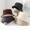 Autumn Winter Bucket Hat Women Double Sided Plaid Fisherman Cap Flat Top Foldable Sunshade Korean Style Casual Vintage