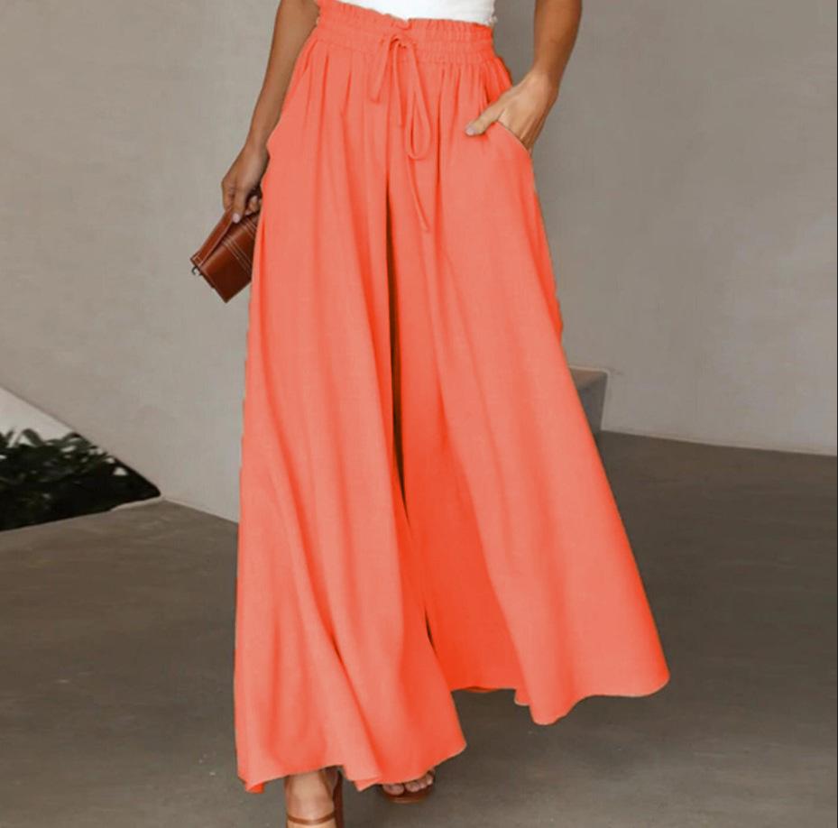 Damen Weitbeinige Hosen Sommer Culottes Elastischer Hoher Bund Fließende Palazzo-Hosen Locker Ausgestellte Hosen mit Taschen
