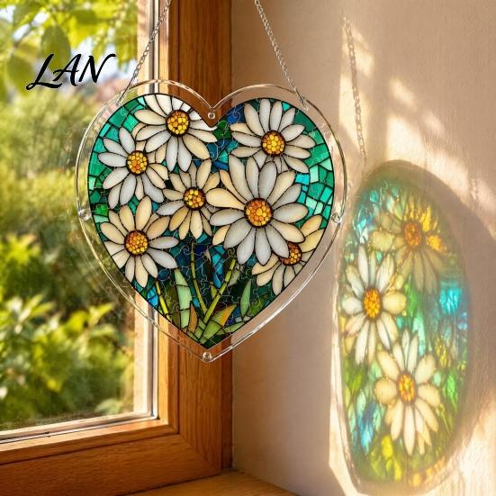 Accroche-mur Motif Coloré Puzzle Acrylique Attrape-soleil, Pendentif Fenêtre, Forme de Cœur Vitrail Effet Réaliste Style Attrape-soleil Décoration,