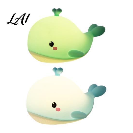Rechargeable Bedroom Decor Cute Whale Silicone Touch Night Light USB Bedside Lamp with Nursery 3 Brightness & Remote Control 30 Min Timer