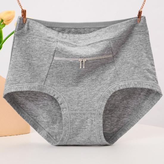 Women Underwear Anti-theft Zipper Pocket High Waist Seamless Stretch Breathable Cotton Middle-aged Mom Grandma Brief Panties Underpants
