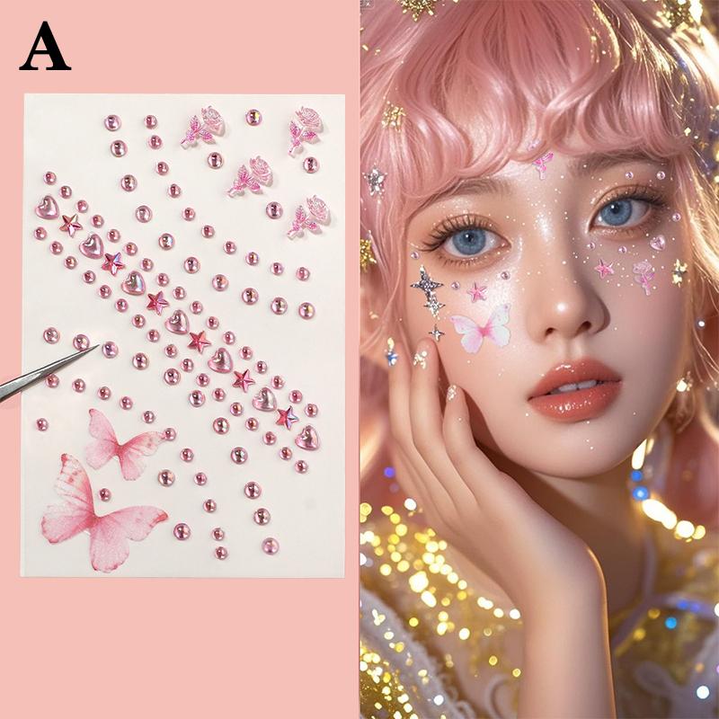 1Pcs Face Diamond Gem Pearl Sticker 3D Colorful Rhinestone Tattoo Eyeshadow Stickers Fo Festival Nail Body Makeup Bling Decor