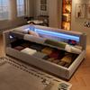 (=WX001039AAA) Daybed, Sofa Bed, 90*200cm, LED Light Strip At the End of the Bed, Hydraulic Storage, Without Mattress, USB + Type-C, Linen, Beige