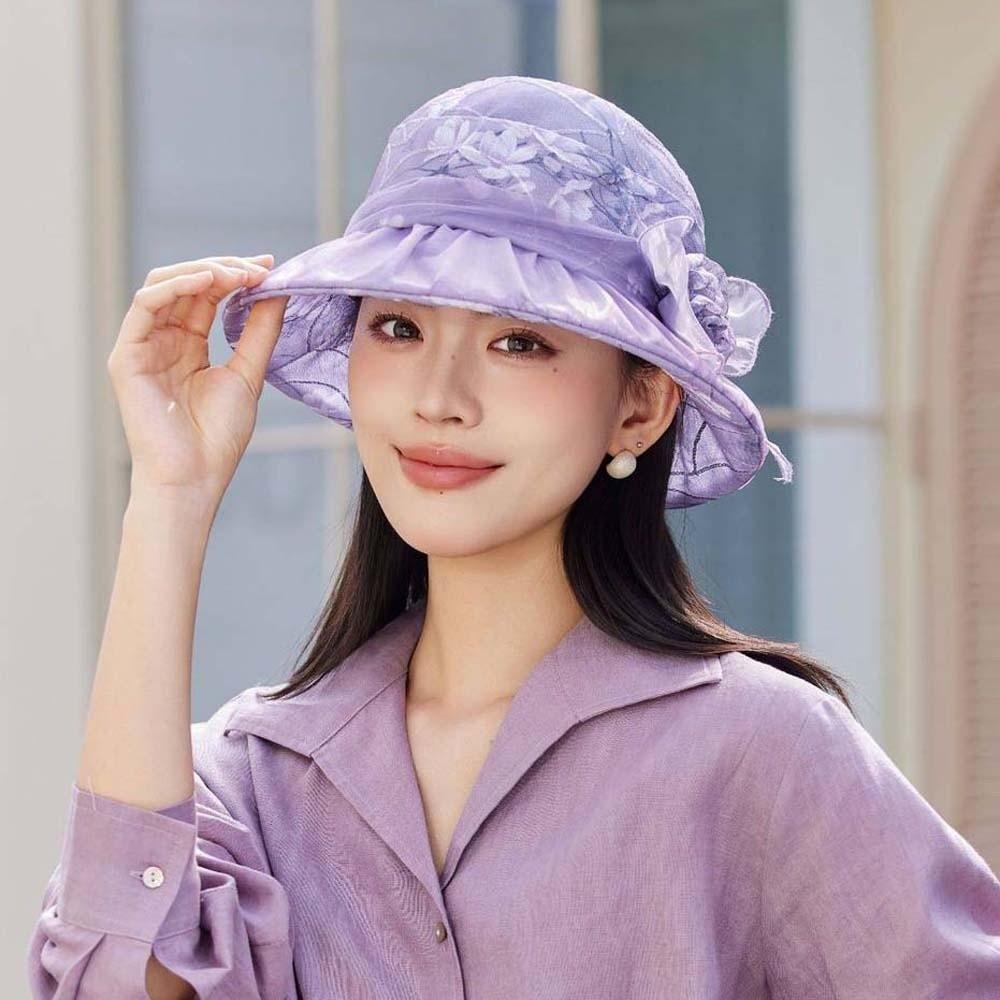 Breathable Thin Bow Sunshade Cap Portable Sunscreen Basin Hat Floral Fisherman Hat Travel