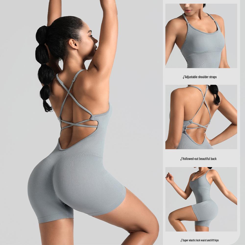 Nahtloser einteiliger Yoga-Anzug mit elegantem Rücken- und Pfirsich-Hüft-Design