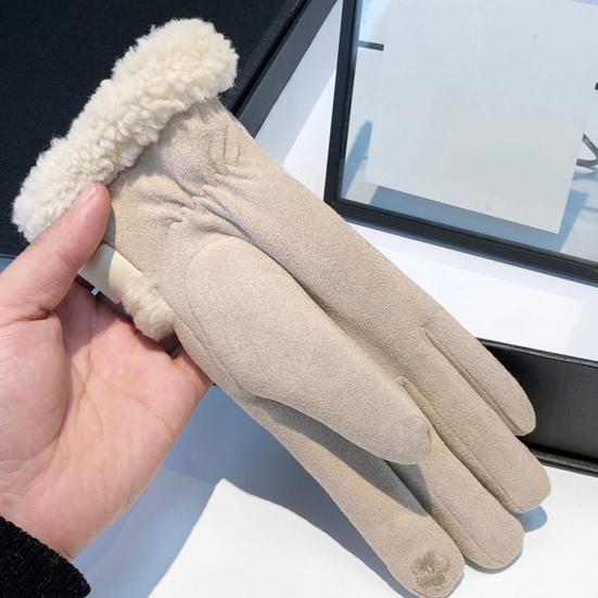 Dames Handschoenen van Imitatiesuède met Imitatiebont Manchet Winter Warm Fleece Gevoerd Touchscreen Handschoenen voor Buiten Skiën Fietsen
