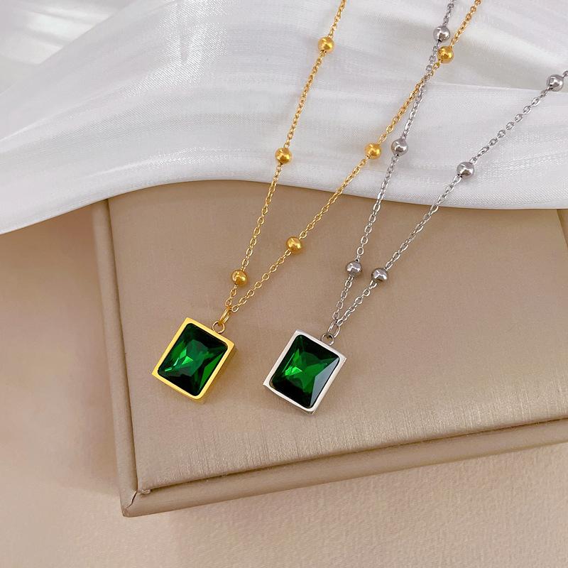 Quadratische Smaragd Minimalistische Ofen Echtschmuck Halskette Damen Schlüsselbein Kette Accessoires