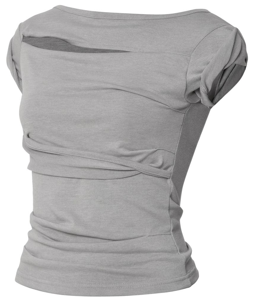Peulleeoeob Asymmetrical Draped Roll-Up T-Shirt (Fl-165_Gray)