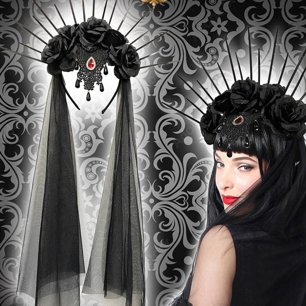 Mesh Halloween Headband Gothic Bride Hairband Headdress Veil Headband Ladies