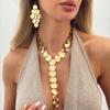 SHIXIN Elegantes Metall Pailletten Lange Kette Anhänger Halskette Ohrhänger Schmuckset für Damen Party Luxus Hals Accessoires Geschenk