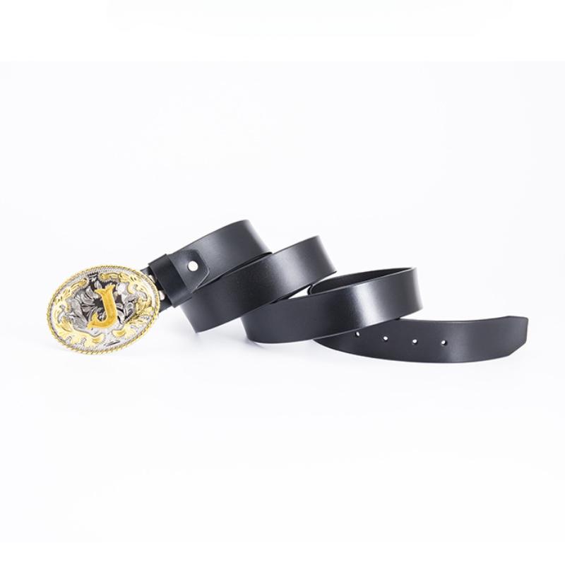 Male Punk Rock Whole Cowhide Belt Round Board Buckle Smooth Buckle Vintage Western Style Belt