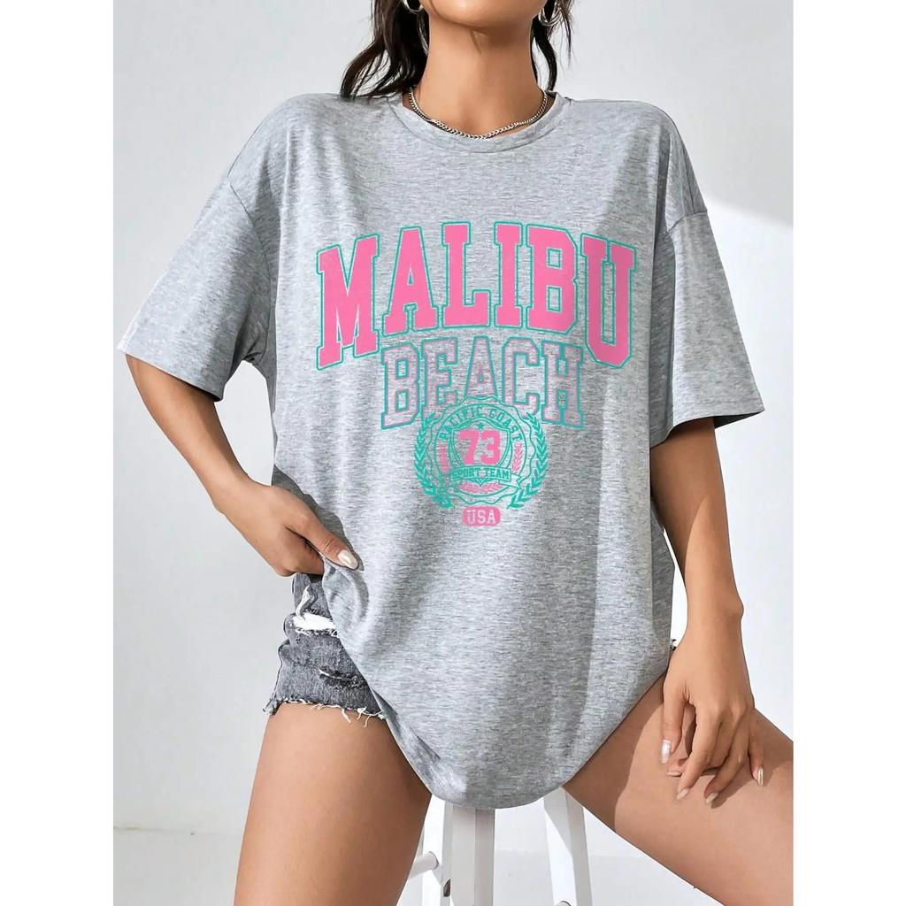 Malibu Beach Letter Print Print Womens T-Shirts Street Casual Tshirt Summer Brand Tee Clothing Hip Hop Breathable Tshirts Women