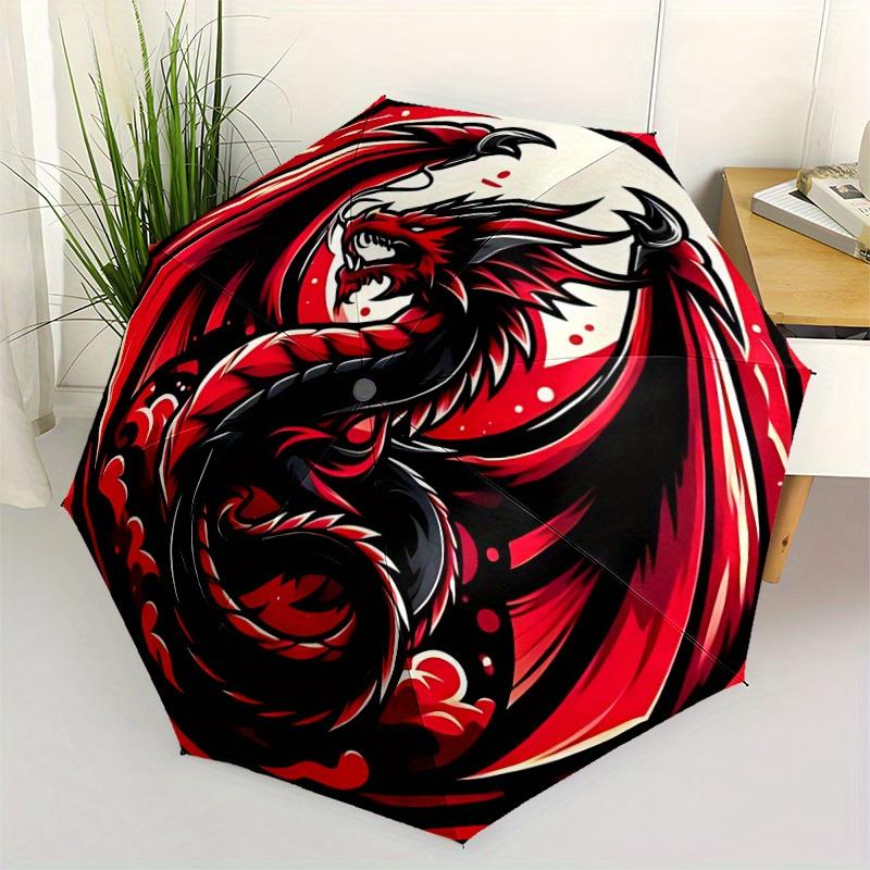 1pc Dragon Circle Automatic Open/close, Heavy-Duty Iron Frame & 8-Rib structure, Compact Folding Umbrella for Women/Men, All-Season Travel, Halloween