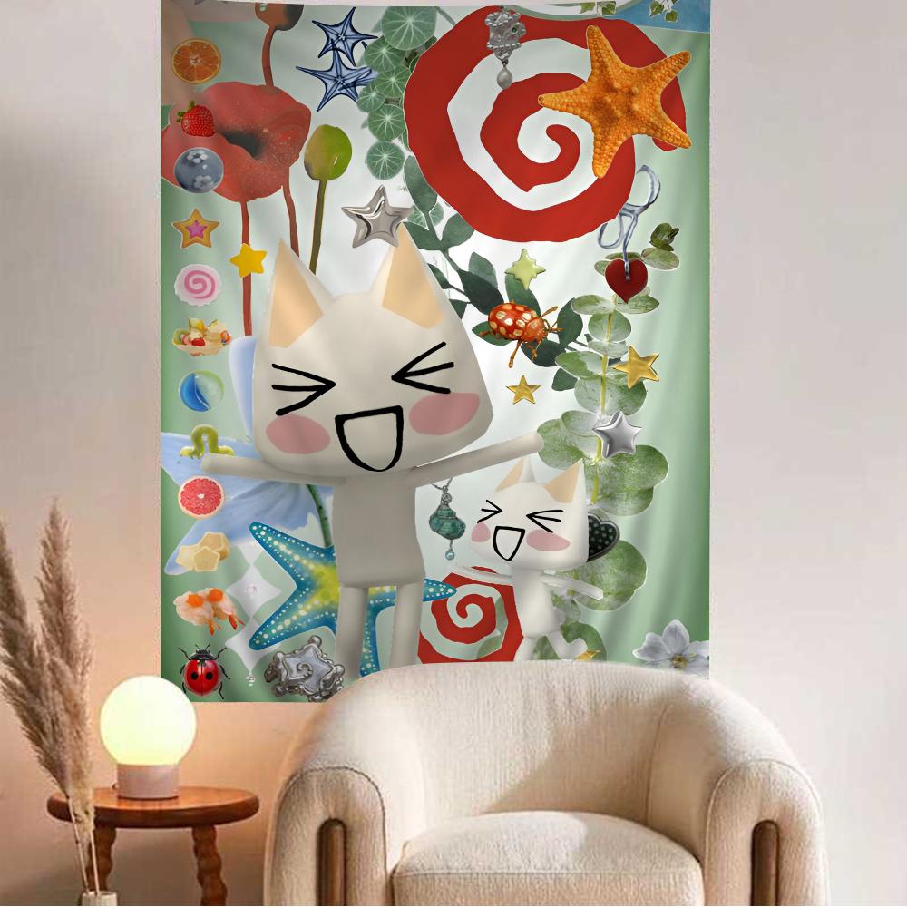 Inoue Toro Cute Cat Hippie Tapestry Bohemian Decor for Living Room Bedroom Dorm Soft Fabric Vivid Print